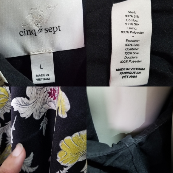 Cinq a Sept Rayna Black Silk Floral Cold Shoulder Top Size Large - Picture 5 of 5